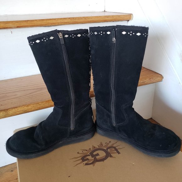 Rare western style UGG Joplin Studded Tall Black Boots Suede - Picture 10 of 14